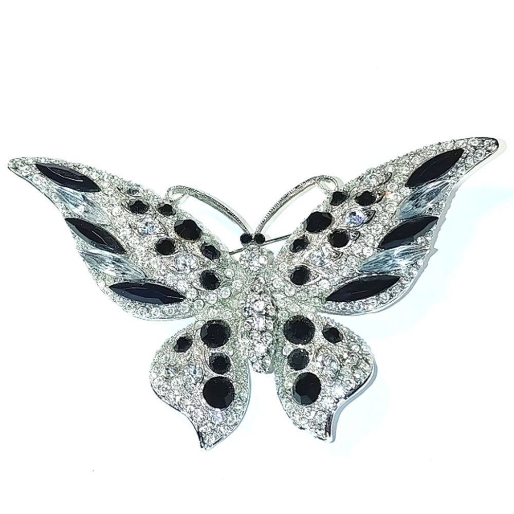 Oversized butterfly brooch b&w crystal NWT
